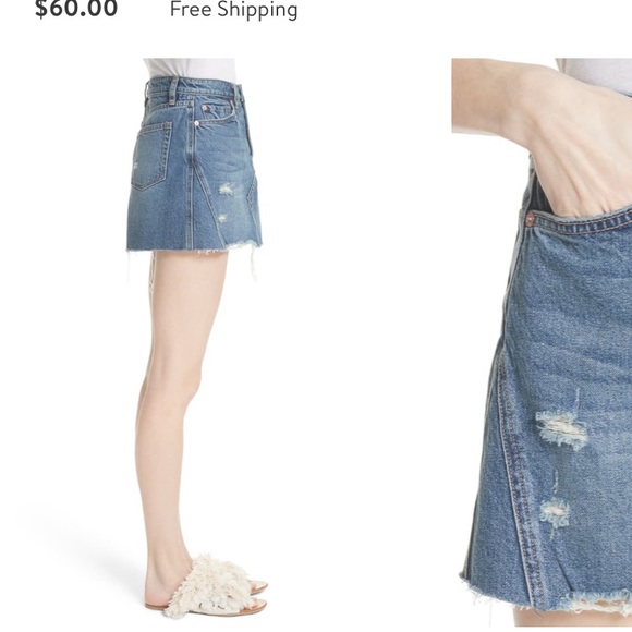 Free people distressed raw hem denim a-line skirt - Picture 2 of 6
